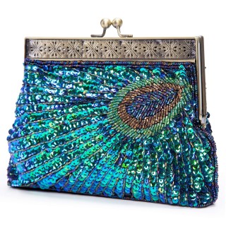 Beaded Sequined Peacock Evening Clutch