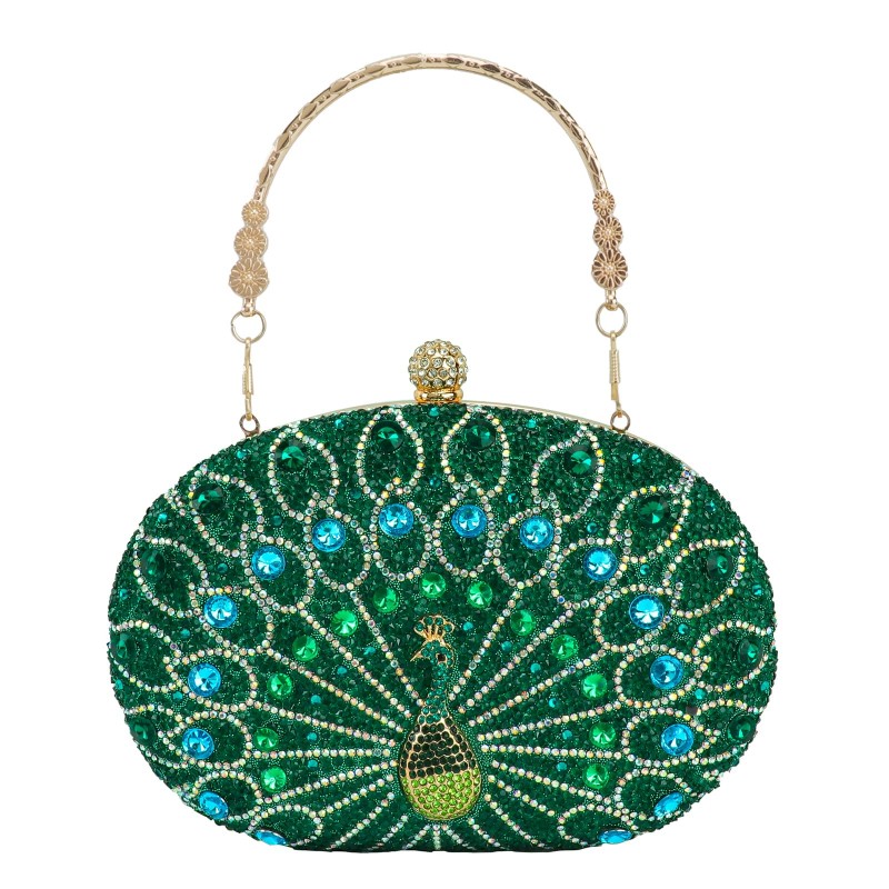 Vintage Beaded Rhinestone Peacock Clutch