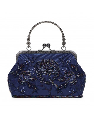 Womens Formal Bridal Sequin Navy Blue Tote Handbag