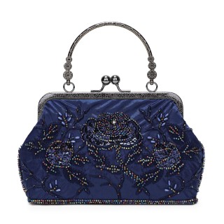 Womens Formal Bridal Sequin Navy Blue Tote Handbag