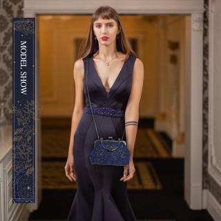 Womens Formal Bridal Sequin Navy Blue Tote Handbag